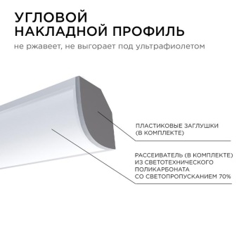 Профиль для светодиодной ленты анод угловой с шир. рас накладной сер. 16х16мм 2м алюм. Apeyron 08-04