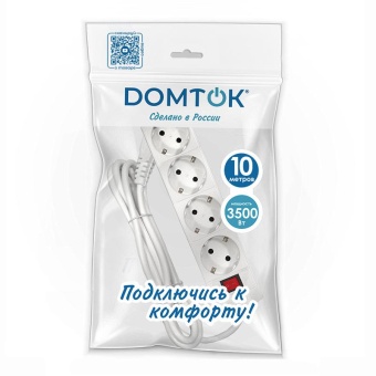 Удлинитель 4х10м с заземл. 16А IP20 3х1 с выкл. бел. DOMTOK 2405