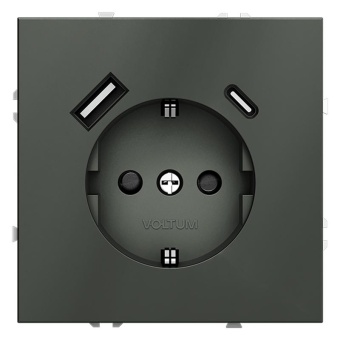 Розетка 1-м СП S70 16А с USB A+С с заземл. защ. шторки механизм титан Voltum VLS040506