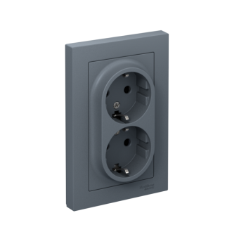 Розетка 2-м СП AtlasDesign 16А IP20 с заземл. защ. шторки в сборе грифель SE ATN000726