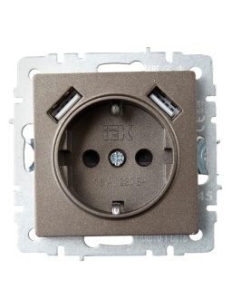 Розетка BRITE РЮш10-1-БрТБ 16А с USB A+A 2.1А с заземл. защ. шторки темн. механизм бронза IEK BR-R14-16-U21-D21-K45