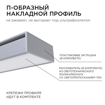 Профиль для светодиодной ленты анод П-образ накладной сер. 15.2х6мм 2м алюм. Apeyron 08-01