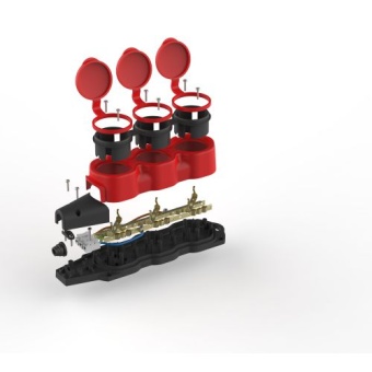 Колодка 3-м с заземл. 16A IP44 KX-3e-RED-IP44 каучук. красн. Эра Б0068393