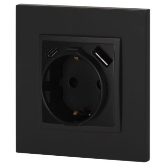 Розетка Elegance 14-4108-05 16A 250В 2P+E защ. шторки с USB type-A+C 3А 5В антрацит Эра Б0067724