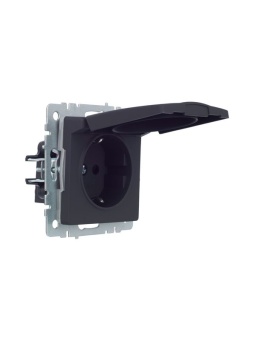Розетка BRITE РСбш10-3-44-БрГ 16А IP44 с заземл. защ. шторки с крышкой механизм графит IEK BR-R16-16-44-K53
