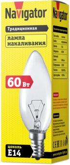 Лампа накаливания 94 304 NI-B-60-230-E14/CL (КНР) Navigator 94304