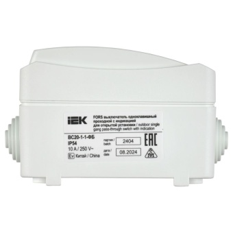Выключатель проходной 1-кл. ОП Форс IP54 ВС20-1-1-ФБ с индикацией бел. IEK EVS11-K01-10-54-DC
