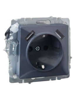 Розетка BRITE РЮш10-1-БрМ 16А с USB A+A 2.1А с заземл. защ. шторки механизм маренго IEK BR-R14-16-U21-D21-K35