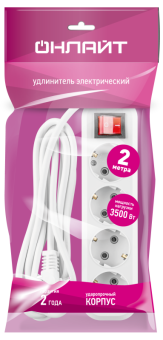 Удлинитель 4х2м с заземл. 16А IP20 90 808 OPE-S-04-200-ESC-3x1 с кнопкой бел. ОНЛАЙТ 90808