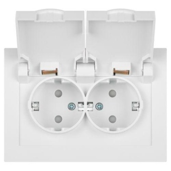 Розетка 2-м СП Accent 6-210-01 16А IP44 250В 2P+E Schuko с крышками защ. шторки AL/CU бел. Intro Б0063577