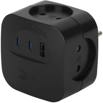 Разветвитель 4-м SP-4-3USBAC-B + 3 USB A+C со шторками 10А чер. Эра Б0069084