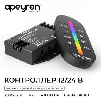 Контроллер RGBW 12/24В 288/576Вт 4 канала 24А IP20 ПДУ RF сенсорный Apeyron 04-104
