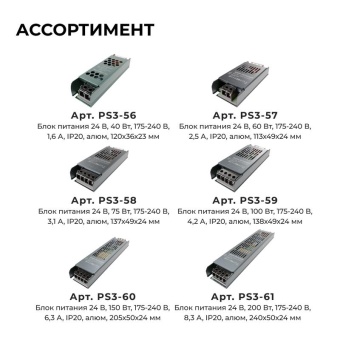 Блок питания 24В 100Вт 175-240В 4.2А IP20 138х49х24мм OGM PS3-59