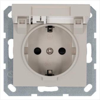 Розетка 1-м Shuko 16А IP20 с заземл. защ. шторки с крышкой механизм тауп Jasmart G5505T