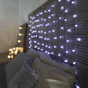 Гирлянда светодиодная "Светодиодный Дождь" 1.5х1.5м 144LED бел. 12Вт 230В IP65 с насадками шарики свечение с динамикой провод прозр. Neon-Night 235-045