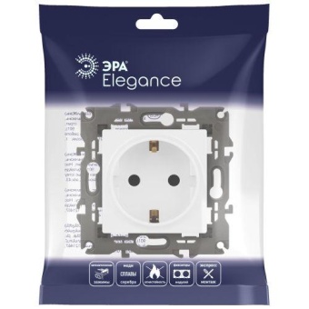 Розетка 1-м СП Эра Elegance 14-2102-01 16А IP20 16AX 250В 2P+E Schuko защ. шторки бел. Эра Б0034272