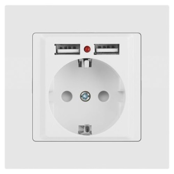 Розетка 1-м СП Accent 6-410-01М 16А IP20 250В P+E Schuko защ. шторки + 2хUSB бел. матов. Intro Б0063691