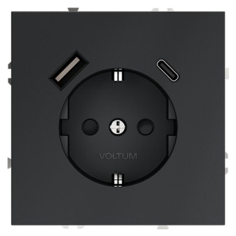 Розетка 1-м СП S70 16А с USB A+С с заземл. защ. шторки механизм графит Voltum VLS040507