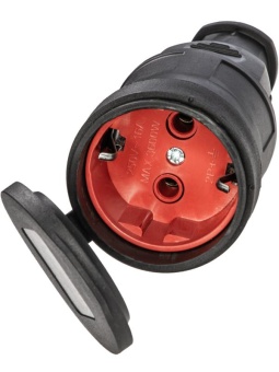 Розетка 16А IP44 прямая с заземл. каучук красн. КОСМОС RKsm-Z-IP(R)16A