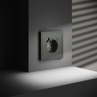 Розетка 1-м СП S70 16А с USB A+С с заземл. защ. шторки механизм титан Voltum VLS040506