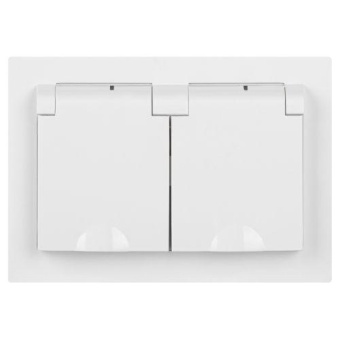 Розетка 2-м СП Accent 6-210-01 16А IP44 250В 2P+E Schuko с крышками защ. шторки AL/CU бел. Intro Б0063577