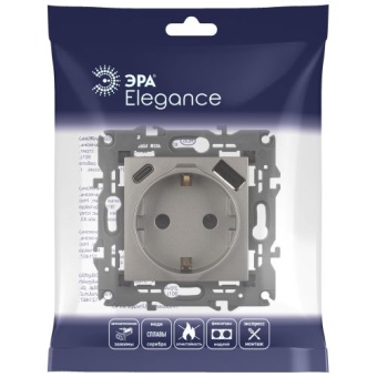 Розетка Elegance 14-4108-16 16A 250В 2P+E защ. шторки с USB type-A+C 3А 5В титан Эра Б0067695