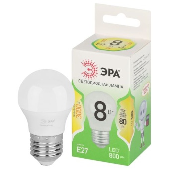 Лампа светодиодная GREEN LINE P45-8W-830-E27 GL 8Вт шар 3000К свет тепл. E27 Эра Б0067023
