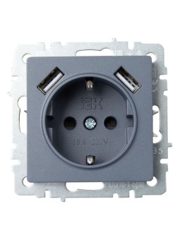 Розетка BRITE РЮш10-1-БрМ 16А с USB A+A 2.1А с заземл. защ. шторки механизм маренго IEK BR-R14-16-U21-D21-K35