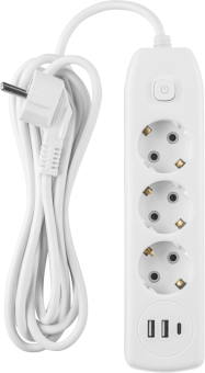 Удлинитель 3х3м с заземл. 10А IP20 90 839 OPE-USB-03-300-ESC-3x1 USB 2xType-A + Type-C с кнопкой ОНЛАЙТ 90839