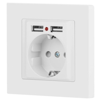Розетка 1-м СП Accent 6-410-01М 16А IP20 250В P+E Schuko защ. шторки + 2хUSB бел. матов. Intro Б0063691