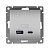 Розетка 2-м USB СП Афина тип А+С 5В 1х2.4А 2х4А механизм серебро Universal А0059-S