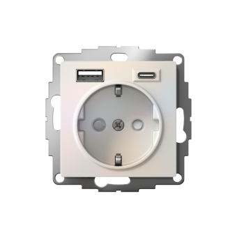 Розетка AtlasDesign 16А с 2-мя заряд. устройствами USB тип A+C 5В/2.4А 2х5В/1.2А механизм жемчуж. SE ATN000432