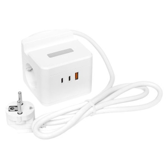 Удлинитель "Куб" 2х1.3м USB + 2Type C с быстрой зарядкой подставкой под телефон и ночником 1кв.мм EKF UBA-CUB-2-FC