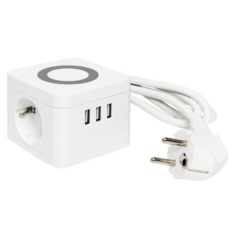 Удлинитель "Куб" 2 гнезда 3USB 2.4А+зарядное устройство 1.3 метра 1кв.мм EKF UBA-CUB-3-WC