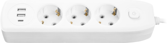 Удлинитель 3х3м с заземл. 10А IP20 90 839 OPE-USB-03-300-ESC-3x1 USB 2xType-A + Type-C с кнопкой ОНЛАЙТ 90839