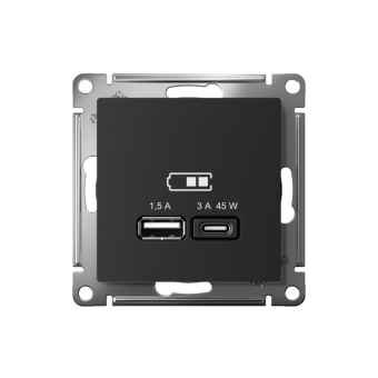 Розетка USB AtlasDesign тип A+C 45Вт QC PD высокоскор. ЗУ механизм карбон SE ATN001029