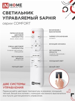 Светильник светодиодный COMFORT SAPHIR 125Вт 3000-6500К 10000лм 230В 500х115мм с пультом ДУ IN HOME 4690612059549