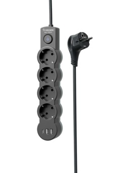 Удлинитель 3х1.5м с заземл. 10А IP20 USB 2500Вт 220В ПВС 3х1 с выкл. черн. КОСМОС YKsm1.5m4g-Z-VU10А-B