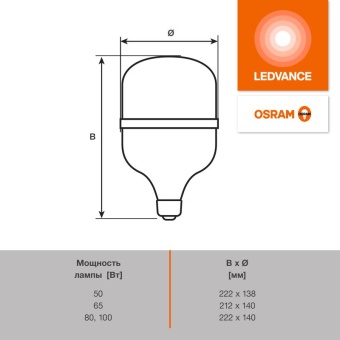 Лампа светодиодная LED G4 Value LVHW800 80W/840 CRI95 80Вт 4000К 8000лм цилиндрическая матов. E27/E40 140-265В OSRAM 4099854121630