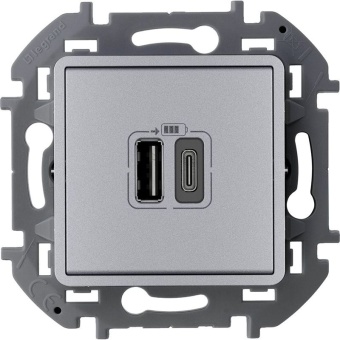Устройство зарядное Inspiria с 2-мя USB разьемами A и C 240В/5В 3000мА алюм. IEK 673762