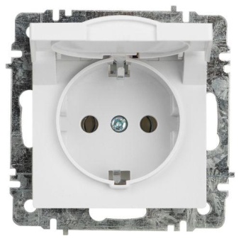 Розетка 1-м СП Accent 6-203-01 16А IP20 250В 2P+E Schuko с крышкой AL/CU бел. Intro Б0063709