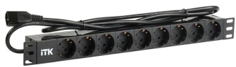 Блок розеток 9 мест PDU (немец. станд.) DIN 49440 ПВХ профиль 1U шнур 2м; вилка IEC 320 C14; черн. ITK PH22-9D2-P