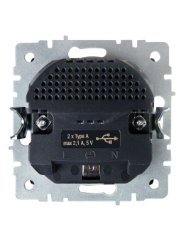 Розетка BRITE РЮш10-1-БрГ 16А с USB A+A 2.1А с заземл. защ. шторки механизм графит IEK BR-R14-16-U21-D21-K53