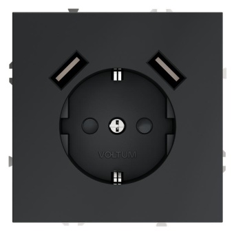 Розетка 1-м СП S70 16А с USB A+A с заземл. защ. шторки механизм графит Voltum VLS040407