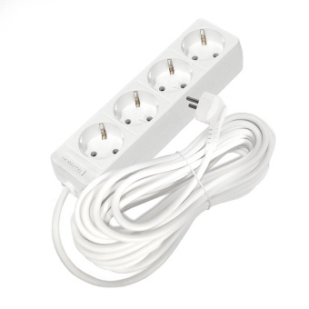 Удлинитель 4х10м с заземл. 16А IP20 3.5кВт ПВС 3х1 бел. DOMTOK 2395