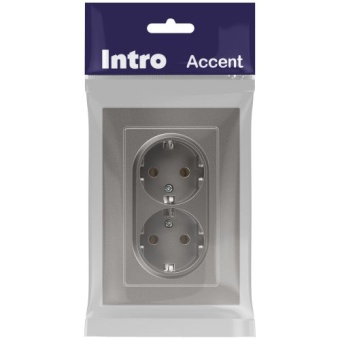 Розетка 2-м СП Accent 6-205-09 16А IP20 250В 2P+E Schuko AL/CU титан Intro Б0063500