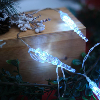 Гирлянда светодиодная "Сосульки" 1.5м 10LED бел. 0.1Вт IP20 провод ПВХ прозр. элементы питания 2хAA (не в компл.) Neon-Night 303-094