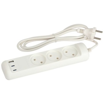 Удлинитель электрический U-3-1.5m-USB-W 3 розетки + 3xUSB A+C 1.5м 10А бел. Эра Б0069075