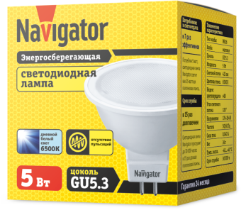 Лампа светодиодная 94 382 NLL-MR16-5-230-6.5K-GU5.3 5Вт 6500К холод. бел. GU5.3 400лм 220-240В Navigator 94382