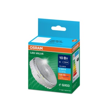 Лампа светодиодная LED G4 Value LVGX53100 10W/965 CRI95 10Вт 6500К 1000лм таблетка прозр. GX53 170-250В OSRAM 4610590510252